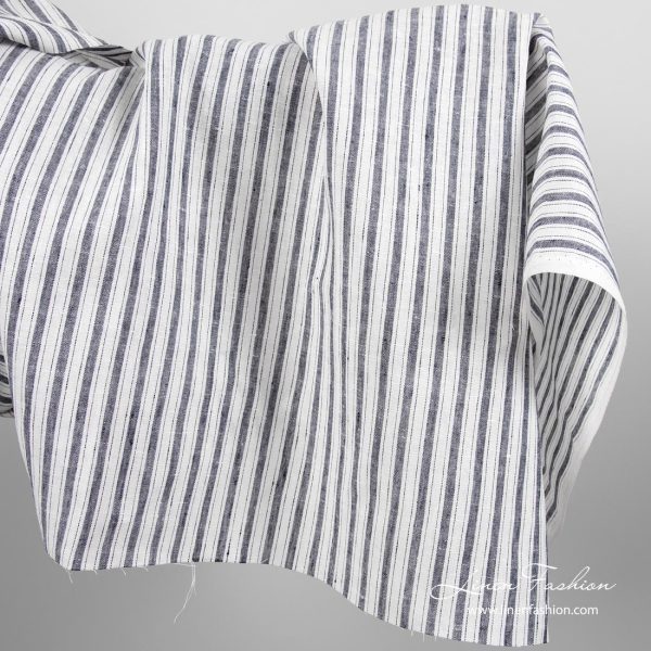 Linen fabric with dark blue stripes