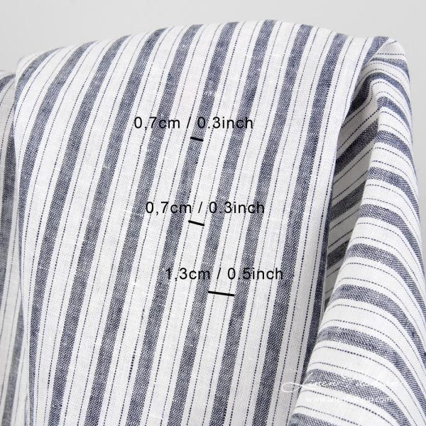 Linen fabric with dark blue stripes, with measurements