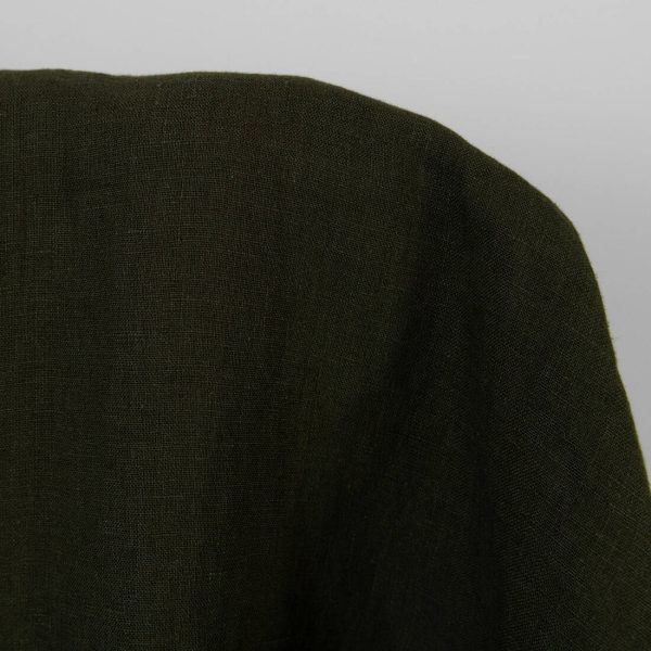 Washed linen fabric dark moss green, plain weave