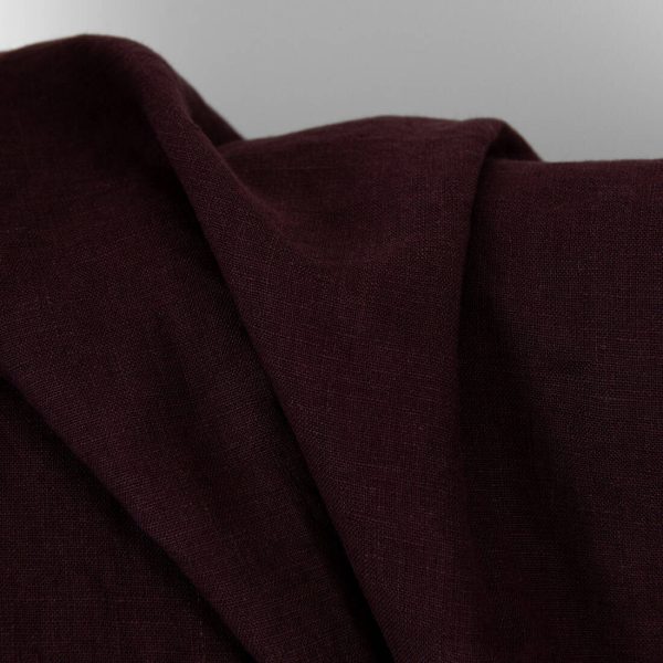 Linen fabric deep brown washed, plain weave