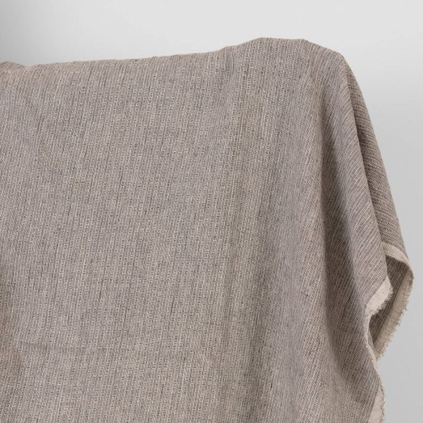 Washed linen fabric pink-black small striped pattern