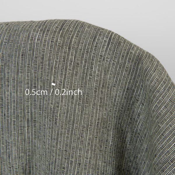 Washed linen fabric green-black small striped pattern, with measurements