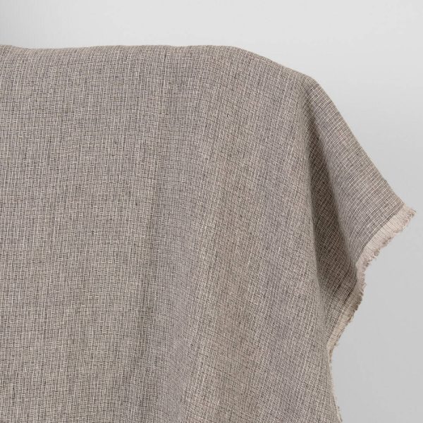Washed linen fabric pink-black small pattern