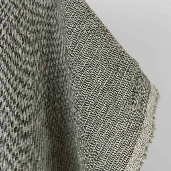 Washed linen fabric green-black small pattern, soft to touch