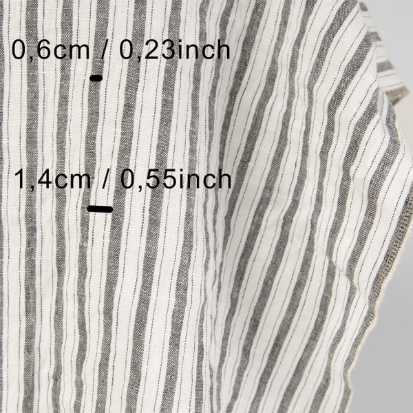 Striped washed linen fabric off white, grey.