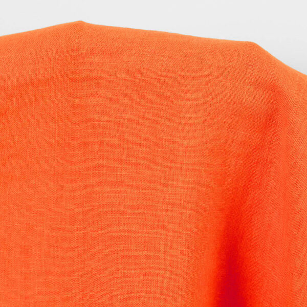 Linen fabric plain orange, washed, 145cm width
