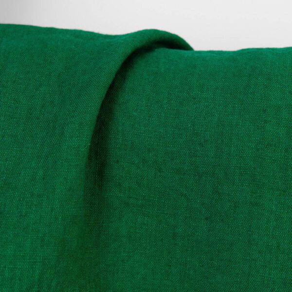 Linen fabric plain dark cool green, washed, 145cm width