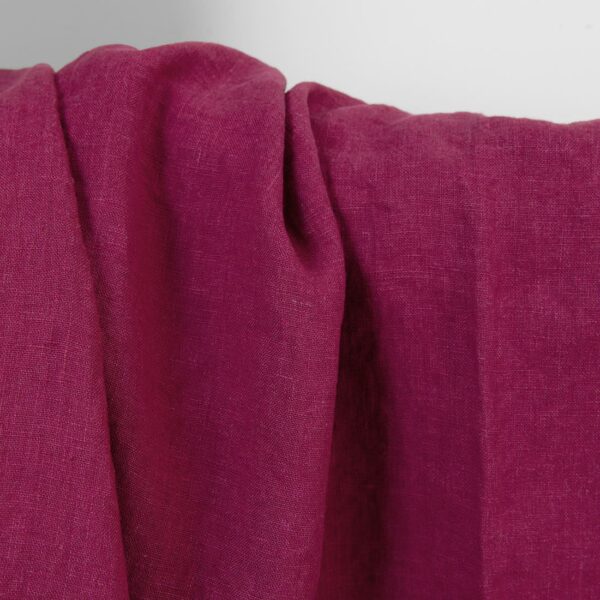 Linen fabric plain burgundy, washed, plain weave