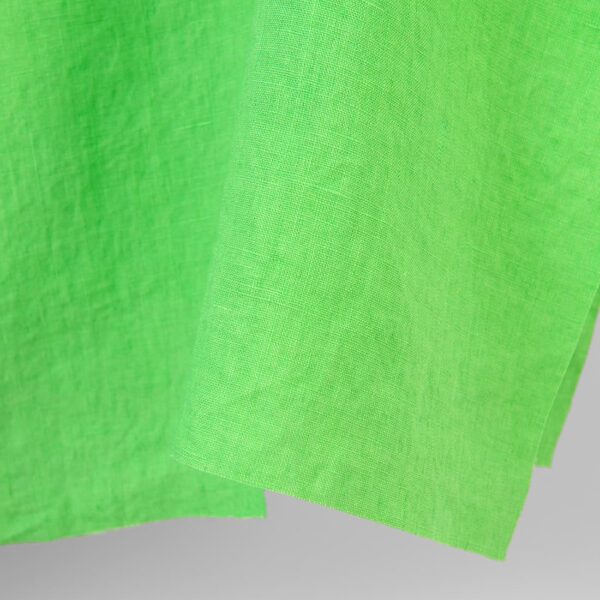 Linen fabric plain light green, washed, plain weave