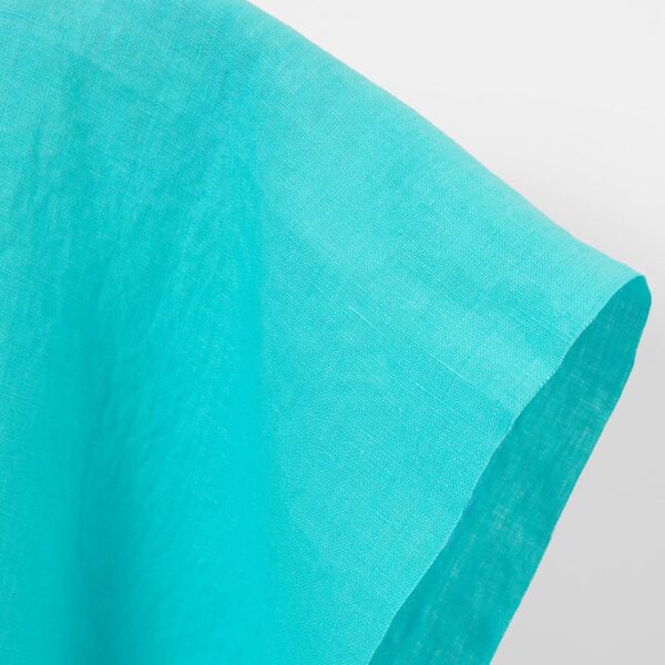 Linen fabric in cyan, washed, 100% linen
