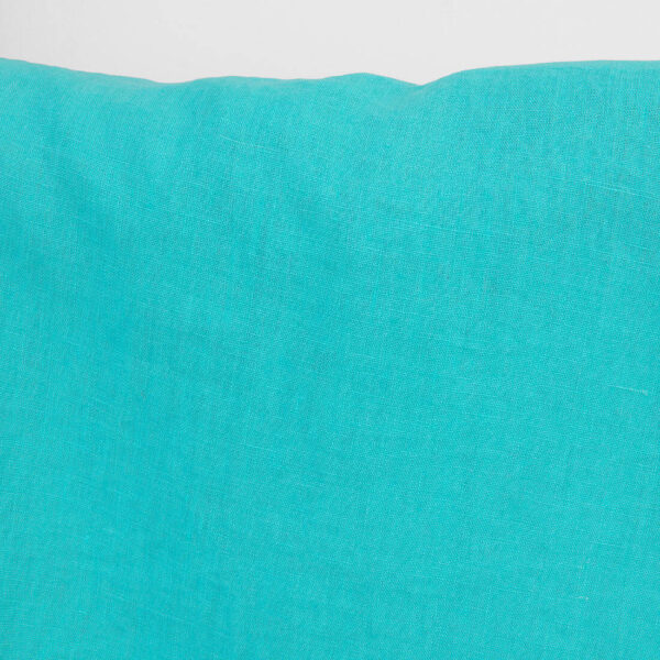 Linen fabric in cyan, washed, plain weave