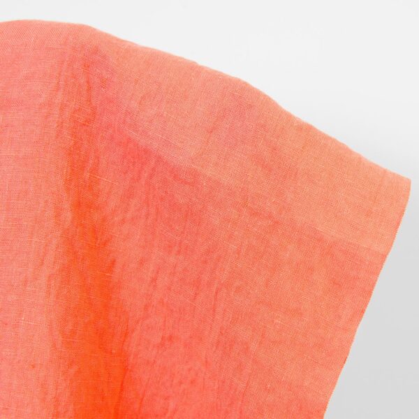 Linen fabric in living coral, washed, strong and durable, eco-friendly fabric