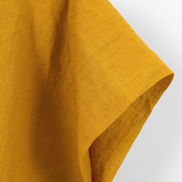 Linen fabric plain ginger yellow, washed, specially softened linen