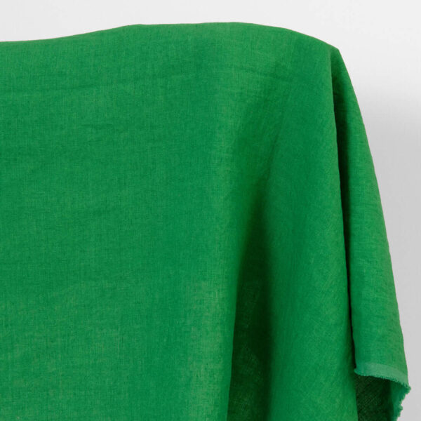 Linen fabric emerald green colour, washed