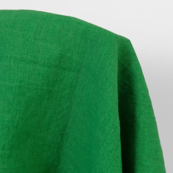 Linen fabric emerald green colour, washed, softened
