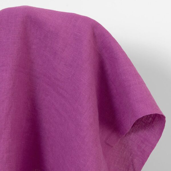 Linen fabric cyclamen pink, washed, plain weave