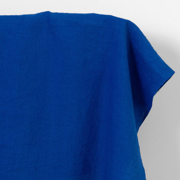 Linen fabric plain vibrant royal blue, washed