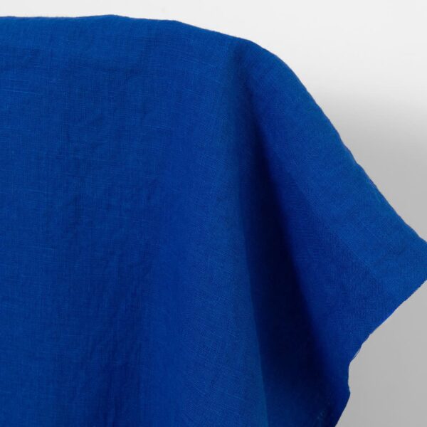 Linen fabric plain vibrant royal blue, washed