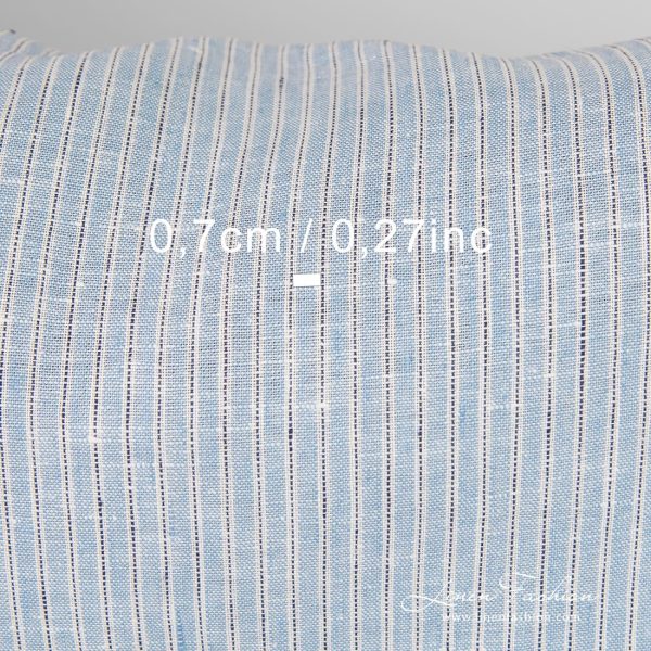 Blue linen fabric in stripes, high quality