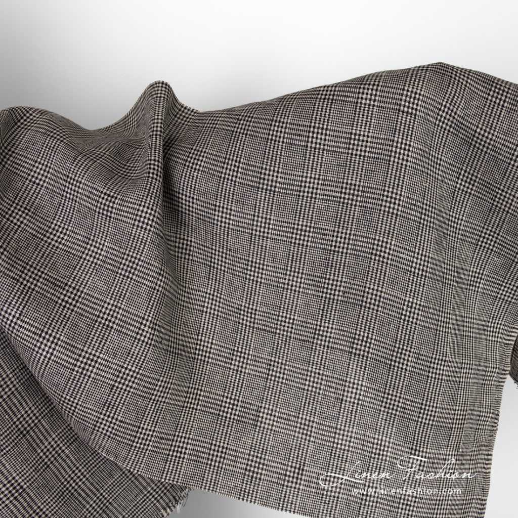 Linen fabric in black and greyish checks