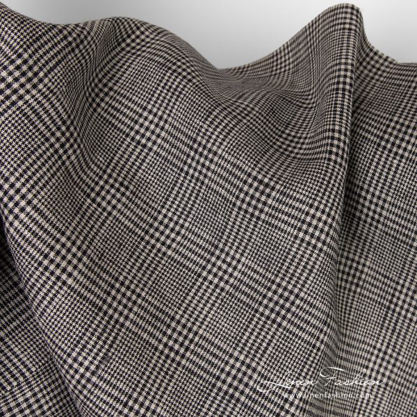 Linen fabric in black and greyish checks for clothes and home textile