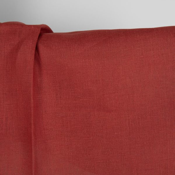 Linen red fabric close up detail