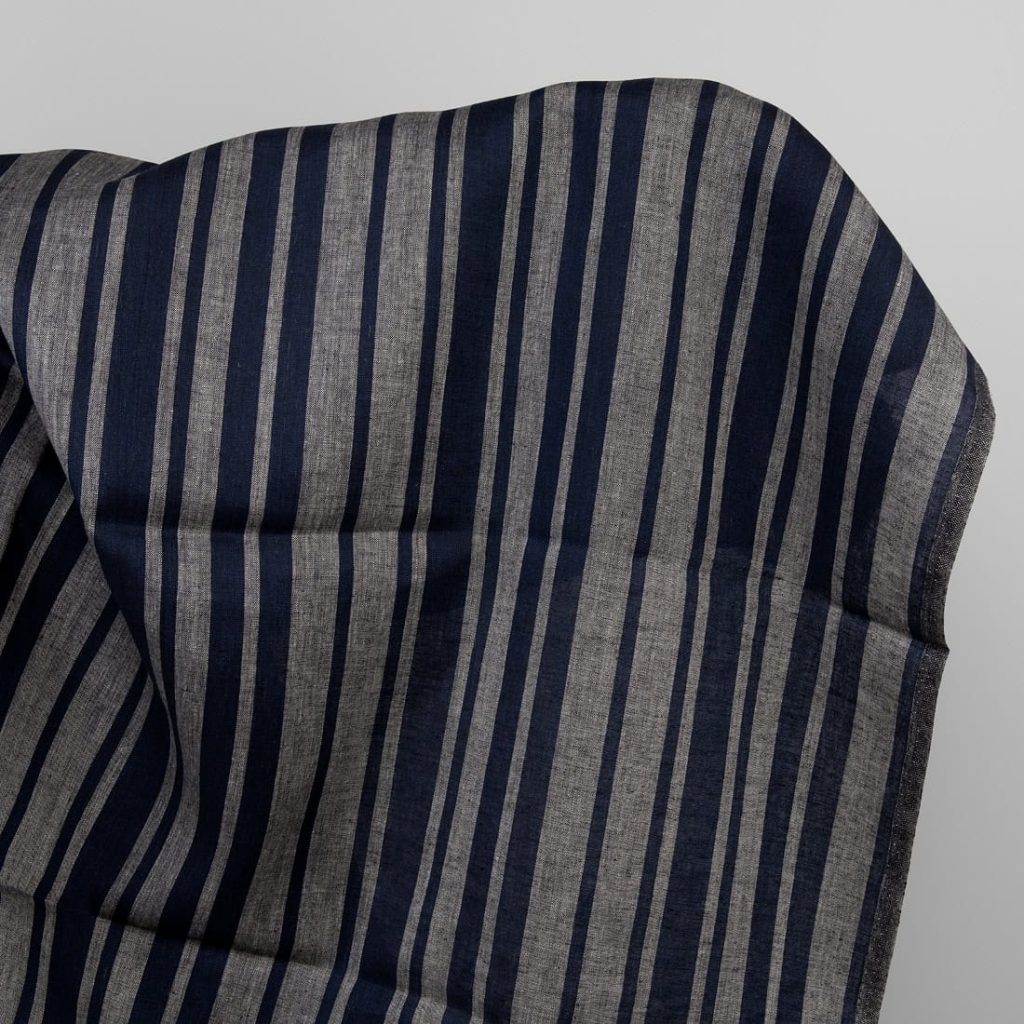 Linen fabric in blue and natural stripes