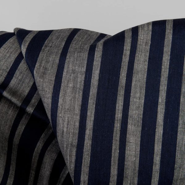 Linen fabric in blue and natural stripes, pure linen