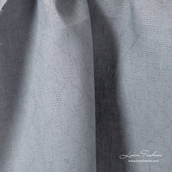 Grey linen fabric with azure diamond pattern