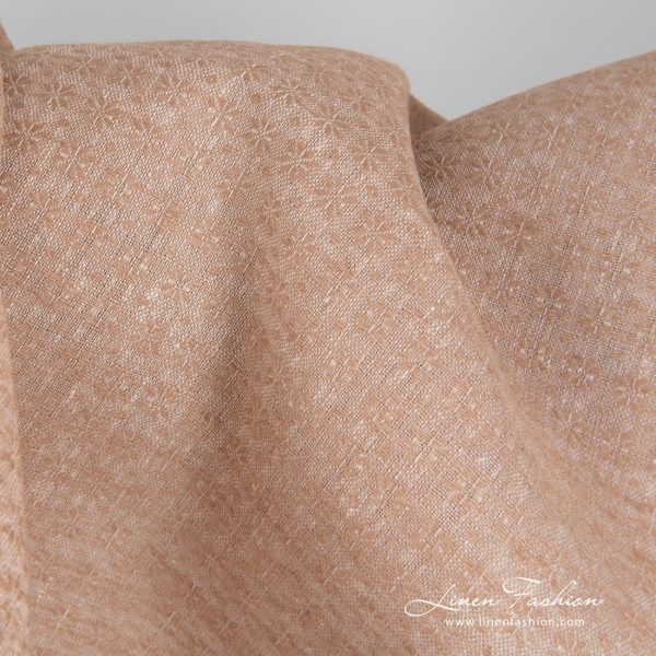 Linen fabric with small light brown flowers