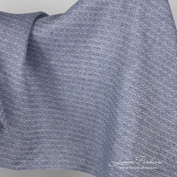 Blue linen fabric with flowers