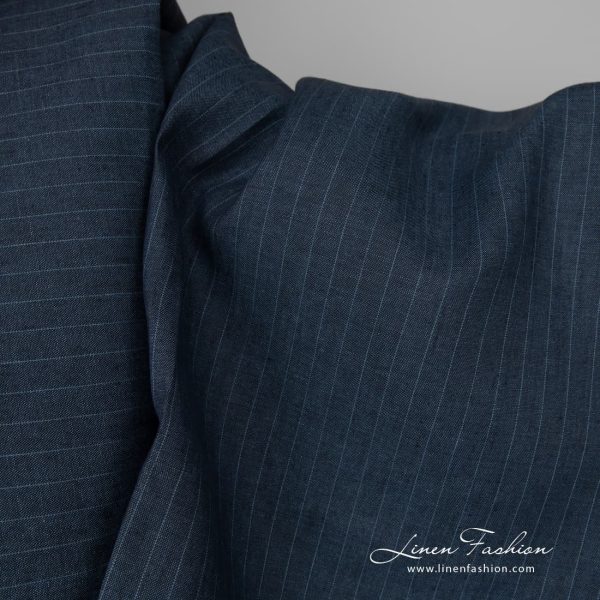 Dark blue striped linen fabric product picture