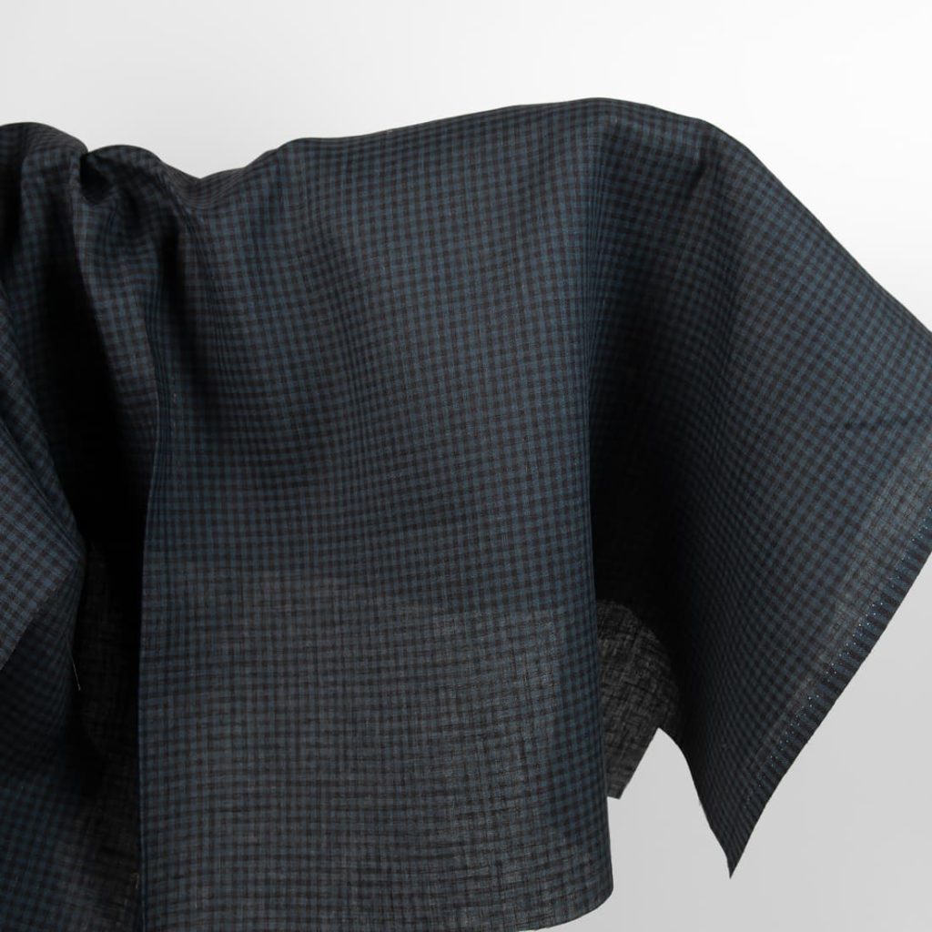 Dark linen fabric in black and blue checks