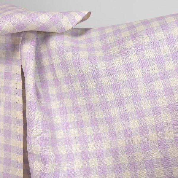 linen fabric vanilla lilac checks non washed