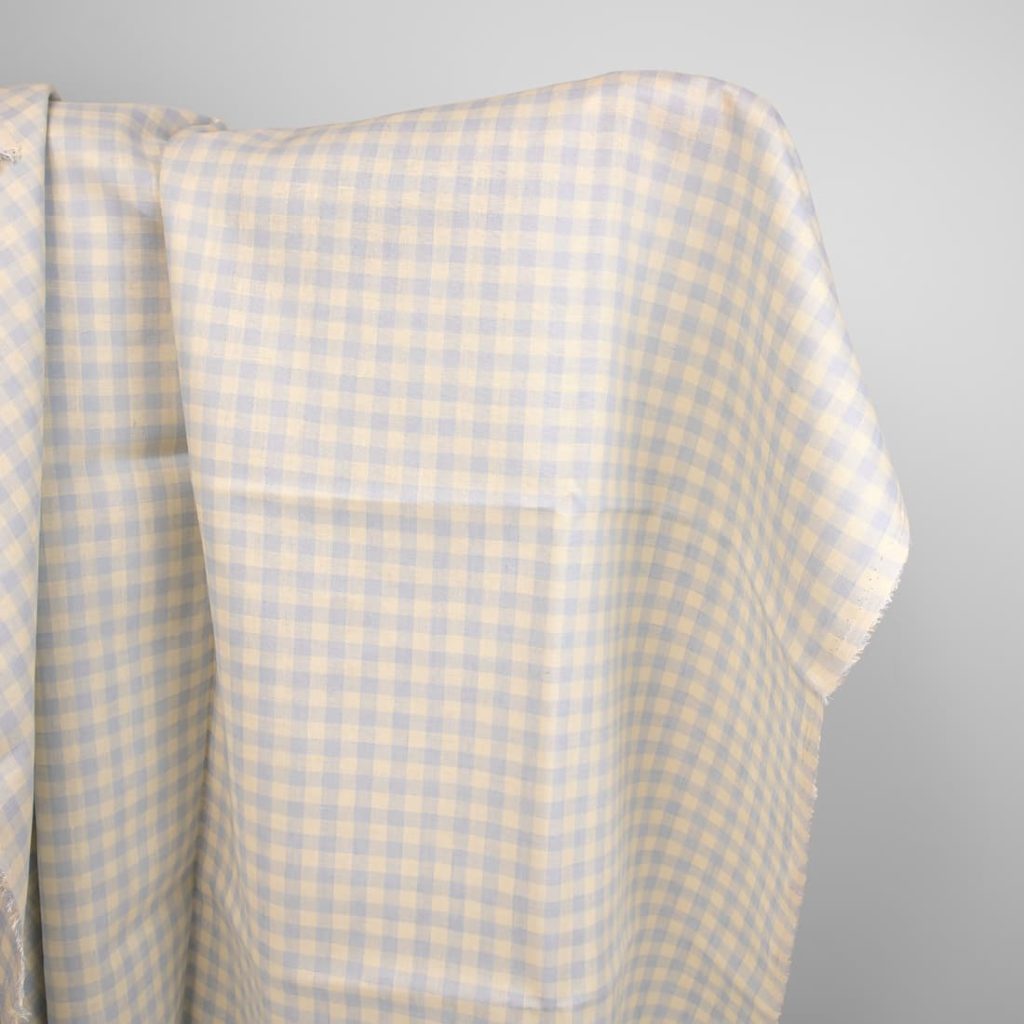 linen fabric blue cream checks