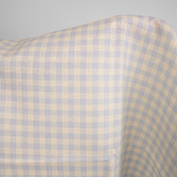 linen fabric blue cream checks non washed