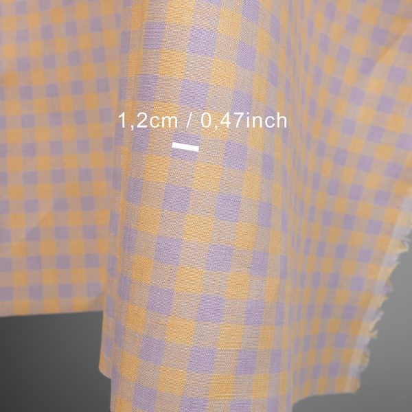 lilac yellow checks linen fabric 1.2cm