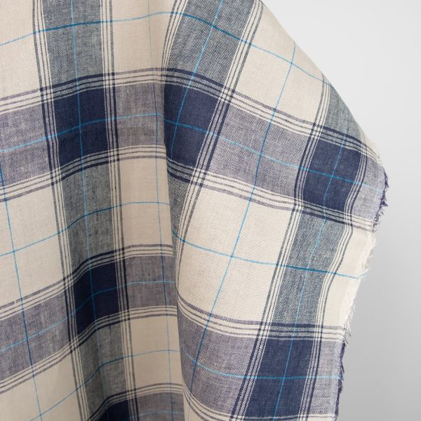 linen fabric in blue checks, beige