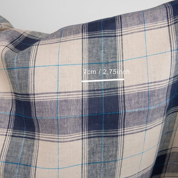 linen fabric in blue checks, beige 7cm checks