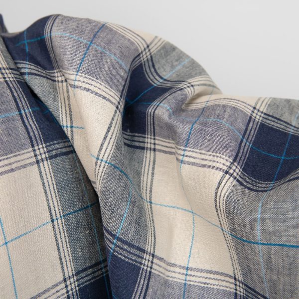 linen fabric in blue checks, width 150cm