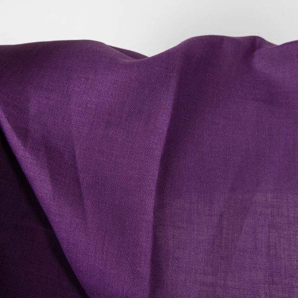 Linen fabric violet colour detail view close up