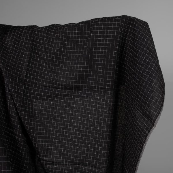 Black linen fabric white checks