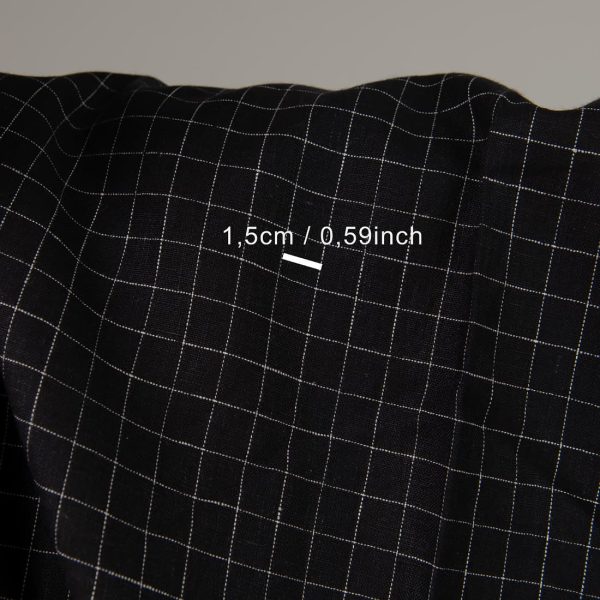 Black linen fabric white checks with measurements