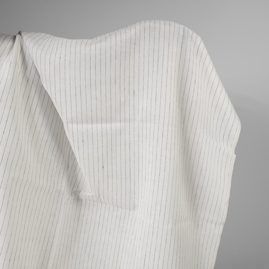 Linen fabric off-white colour with black stripes