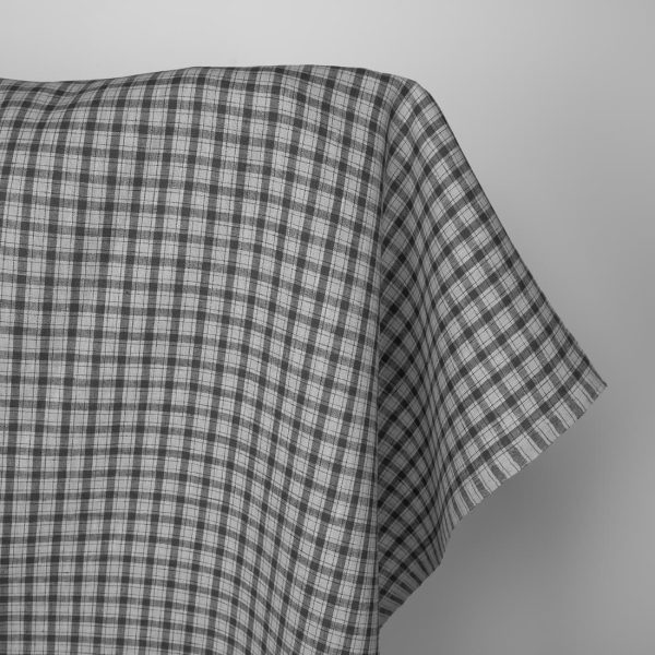 Linen fabric in light and dark grey checks, 100% linen