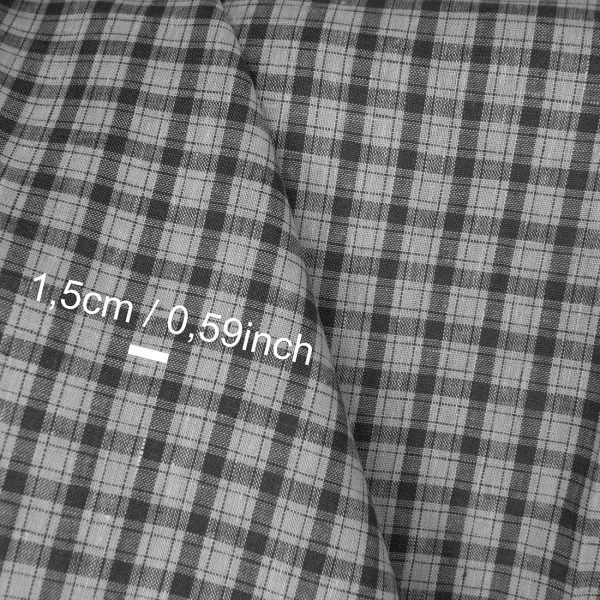 Linen fabric in light and dark grey checks, with measurements