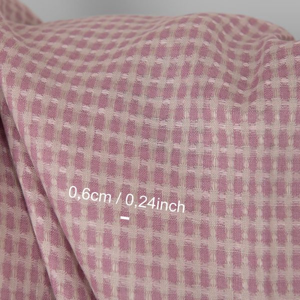 Linen fabric grey lilac structural pattern, with measurements