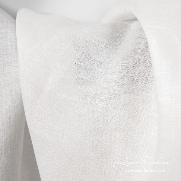 Pure linen of-white herringbone pattern fabric