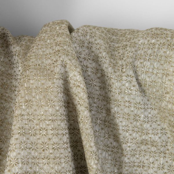 Linen fabric white and green small floral pattern