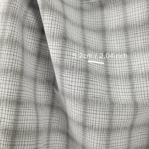 Linen cotton fabric white with black checks close up detail with measurements